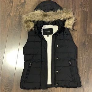 Banana Republic Black Vest with Fur Trim Hood XXSP
